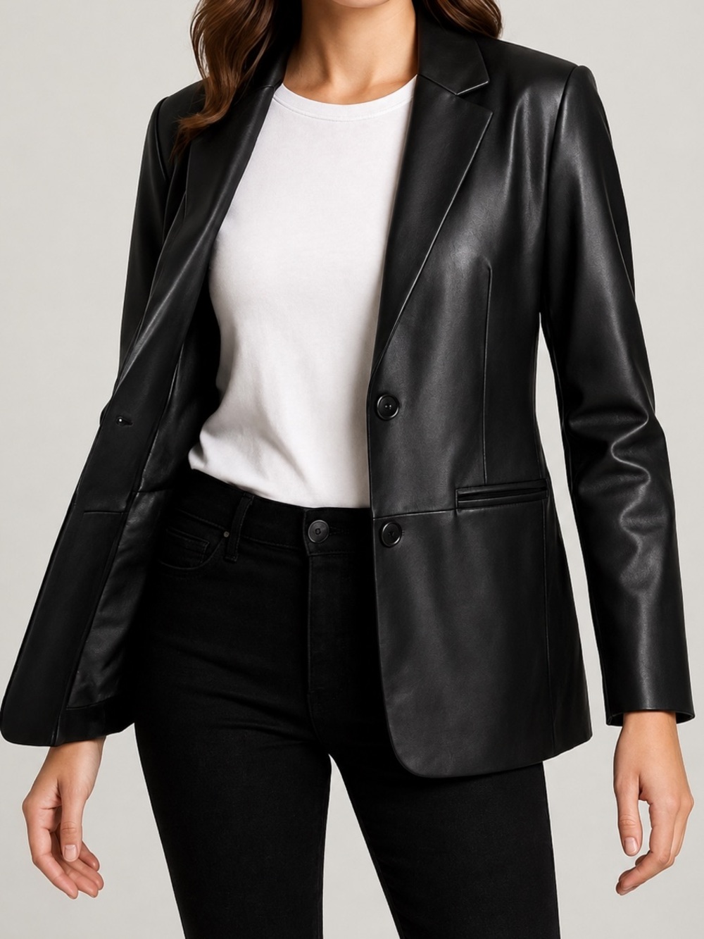 Rebecca Minkoff Faux Lambskin Leather Blazer in Black